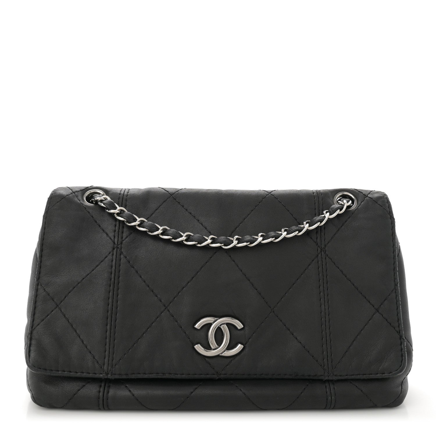 Lambskin Quilted Large Soft Touch Flap Black