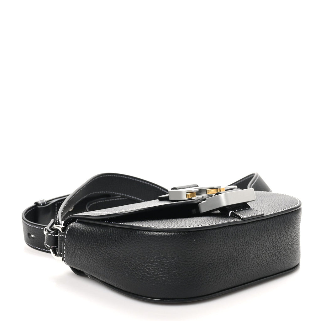 Grained Calfskin Saddle Messenger Bag With Strap Black