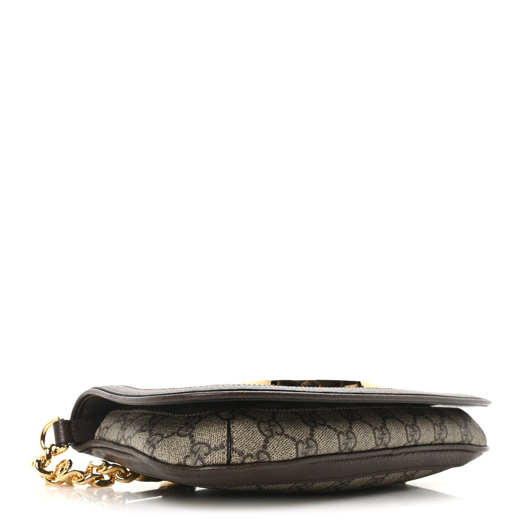 GG Supreme Monogram Textured Dollar Calfskin Blondie Chain Shoulder Flap Bag Beige Ebony New Acero