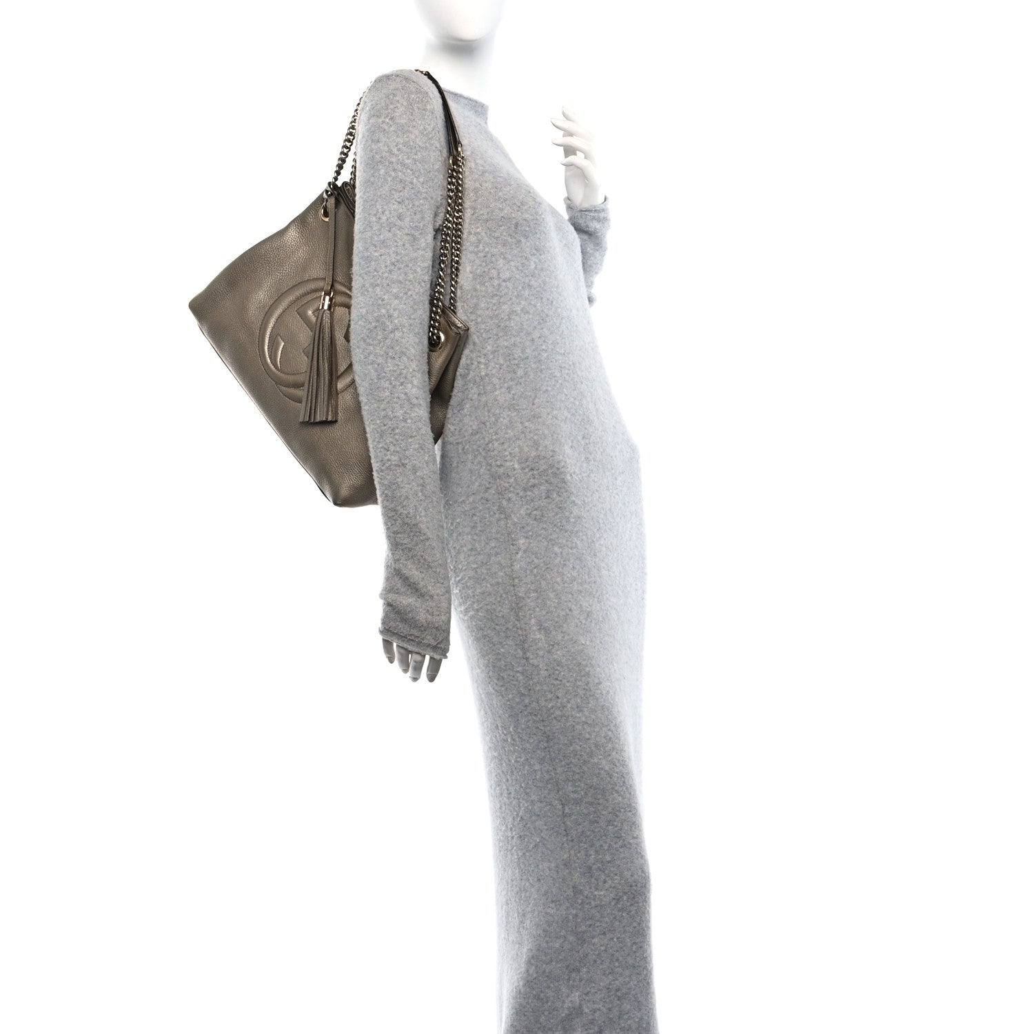 Metallic Pebbled Calfskin Medium Soho Chain Shoulder Bag Golden Beige