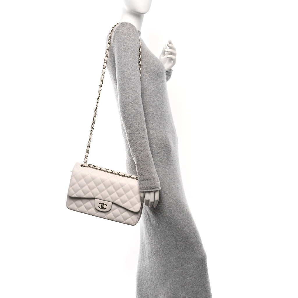 Caviar Quilted Jumbo Double Flap White