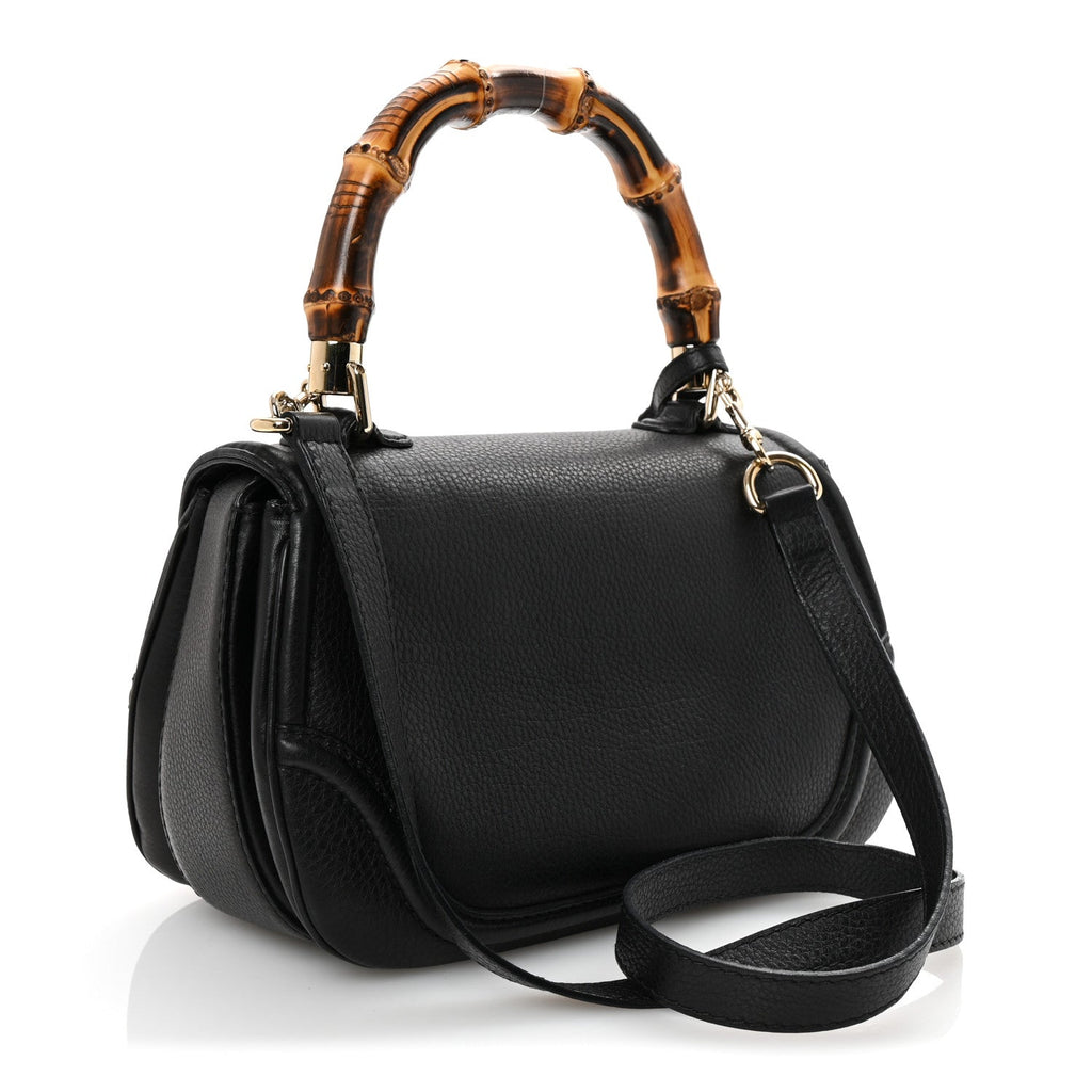 Cellarius Calfskin Medium New Bamboo Top Handle Bag Black