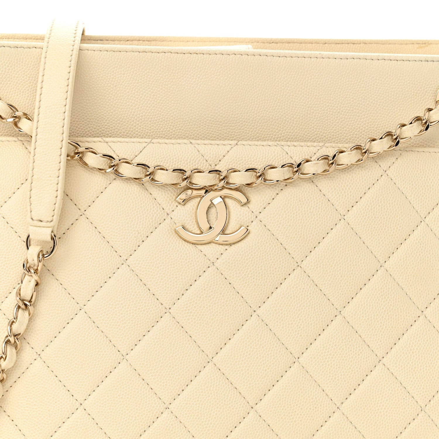 Caviar Quilted In Out Flap Shopping Tote White