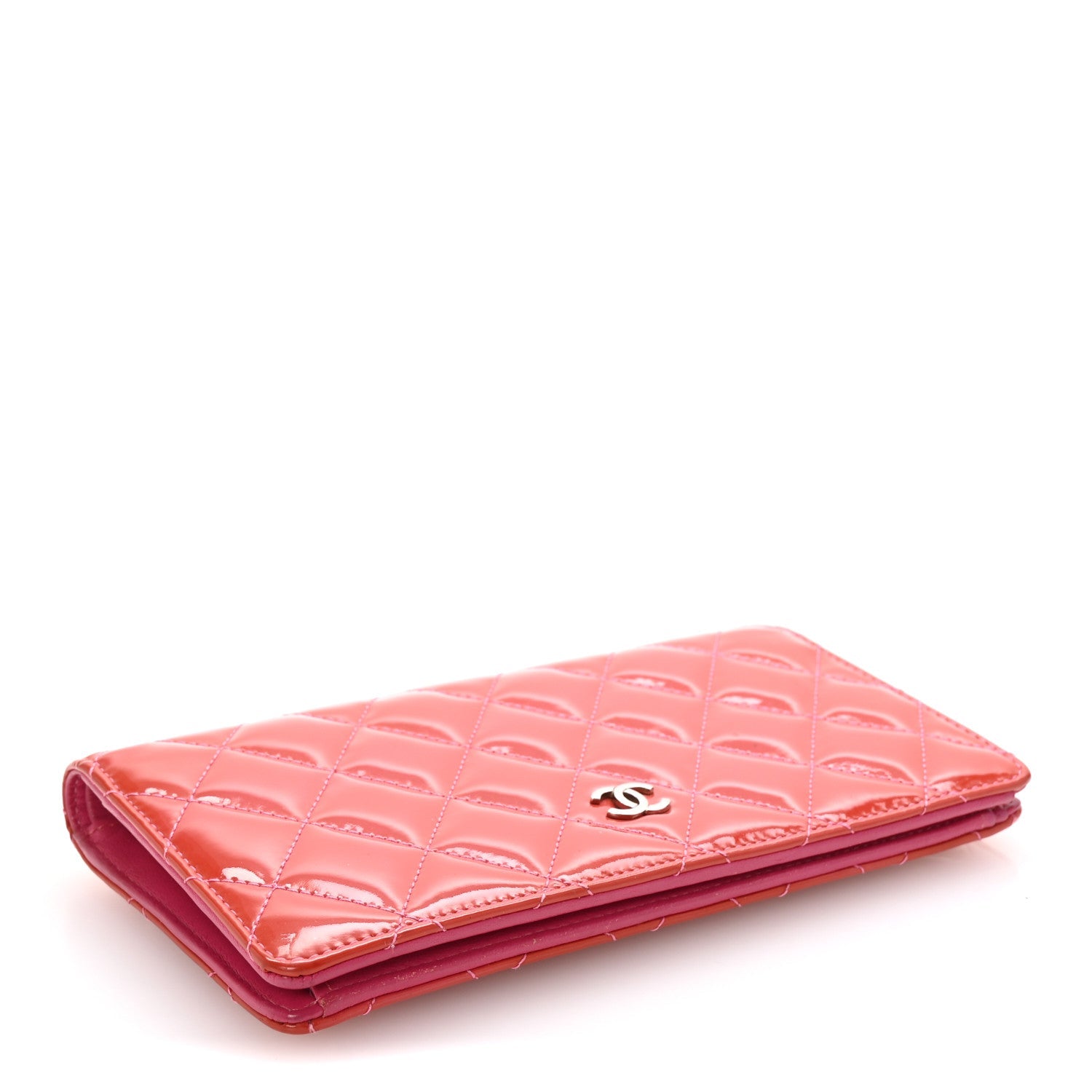 Patent Calfskin Quilted Yen Wallet Dark Pink