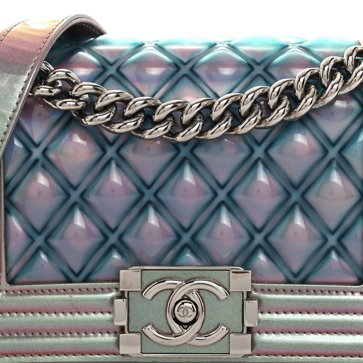 Iridescent Patent Calfskin PVC Quilted Small Boy Flap Light Purple