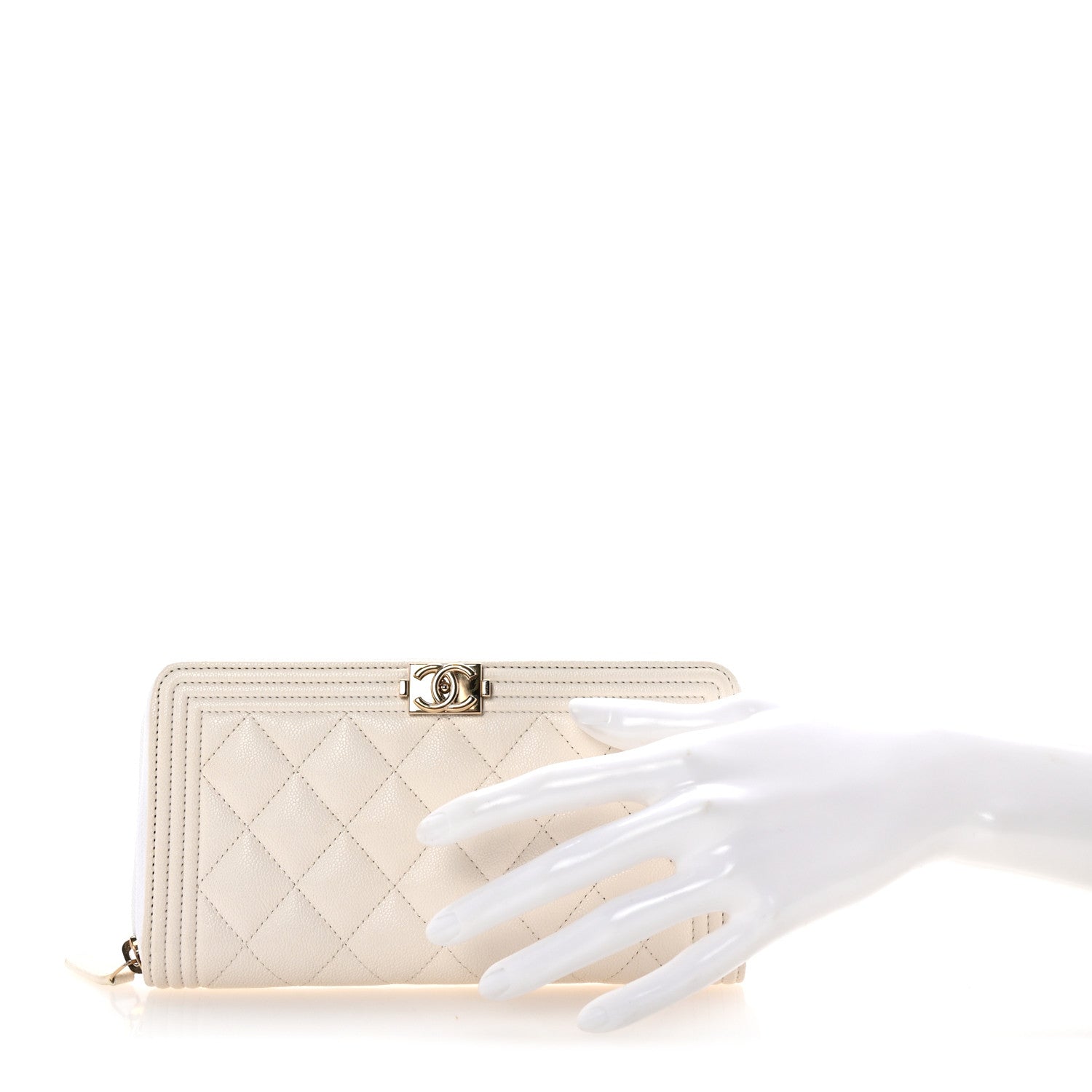 Caviar Quilted Boy Long Zip Around Wallet White