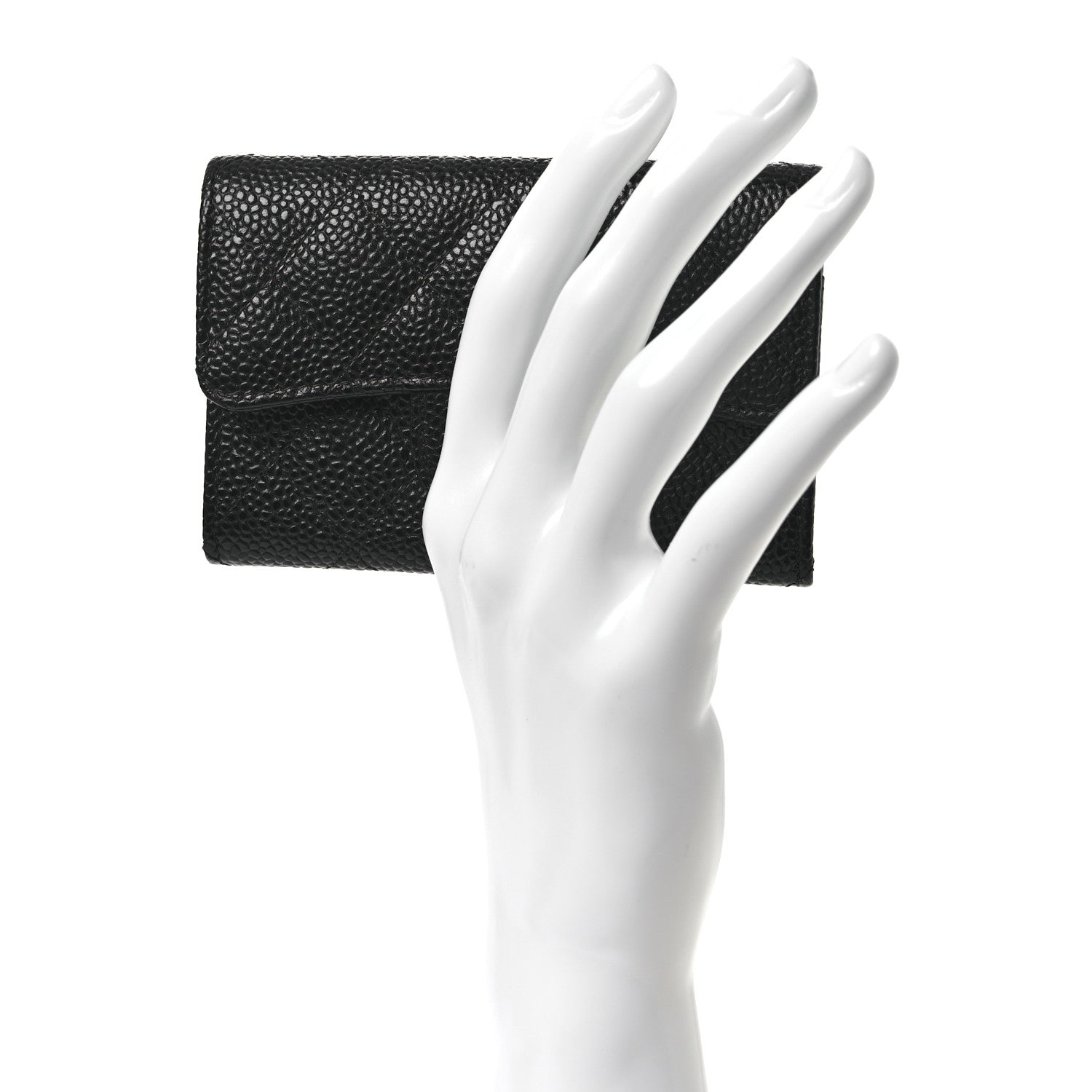 Caviar Quilted Flap  Holder Wallet Black