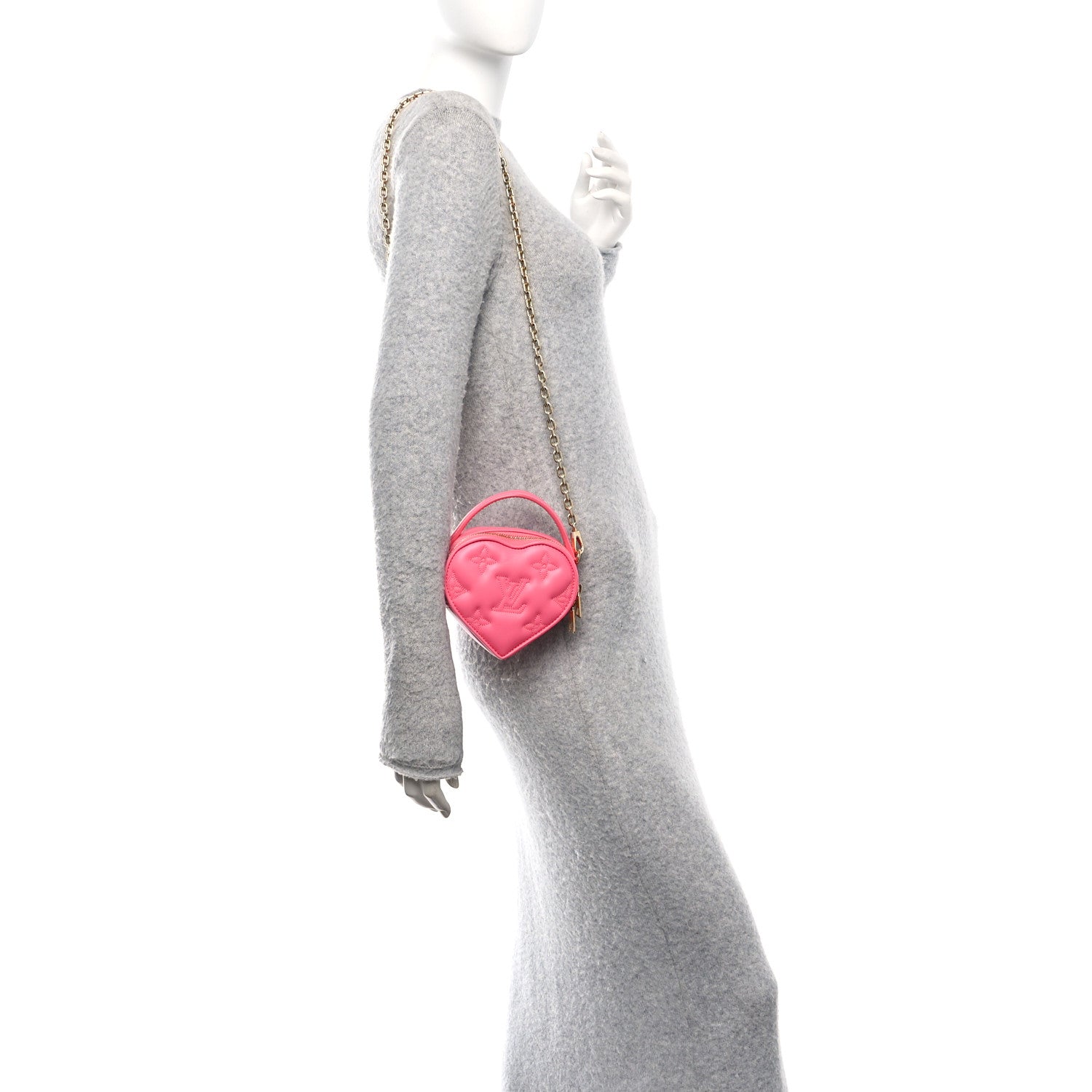 Calfskin Embroidered Monogram Pop My Heart Bag Pouch Dragon Fruit Pink