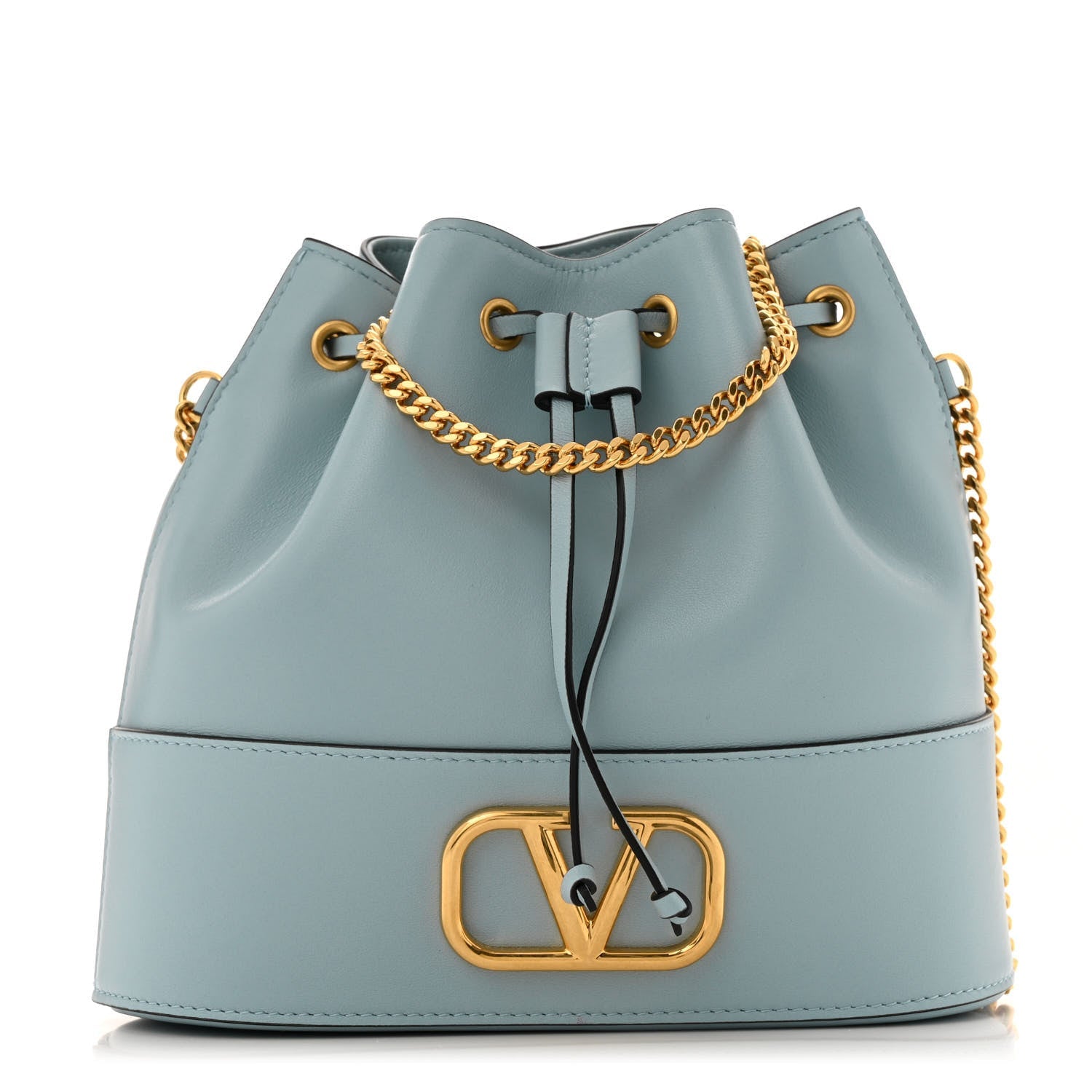Nappa Mini VLogo Signature Chain Bucket Bag Blue Porcelain