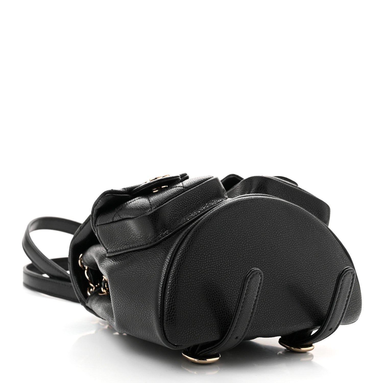 Shiny Caviar Quilted Small Duma Pockets Drawstring Backpack Black