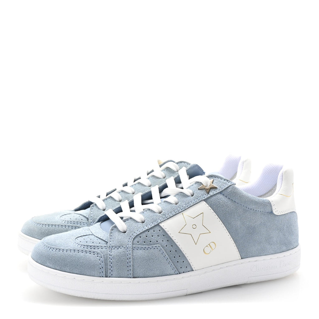 Calfskin Suede Dior Star Low Top Sneakers 35 White Blue