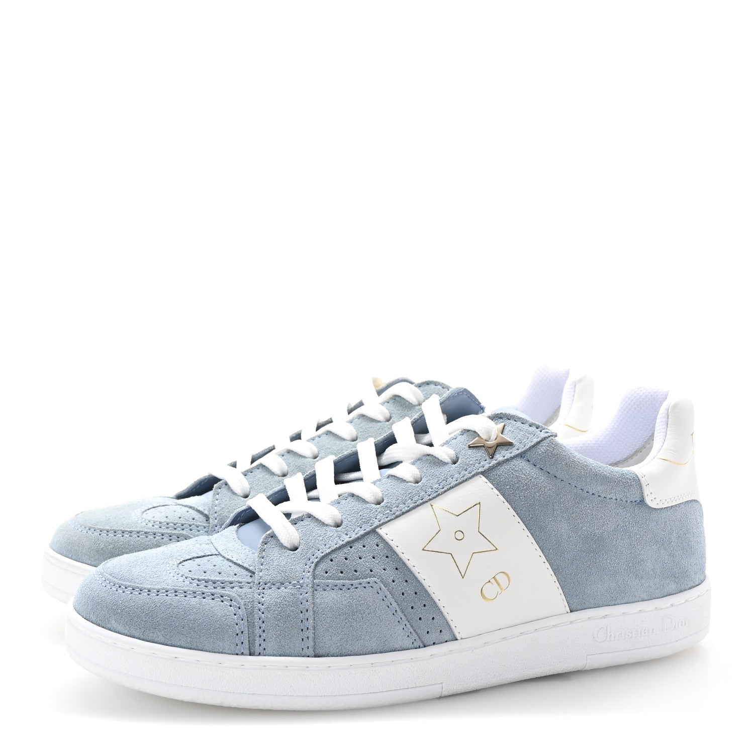 Calfskin Suede Dior Star Low Top Sneakers 35 White Blue
