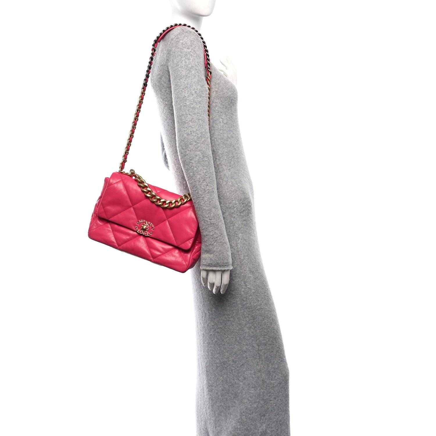 Lambskin Quilted Large Chanel 19 Flap Dark Pink