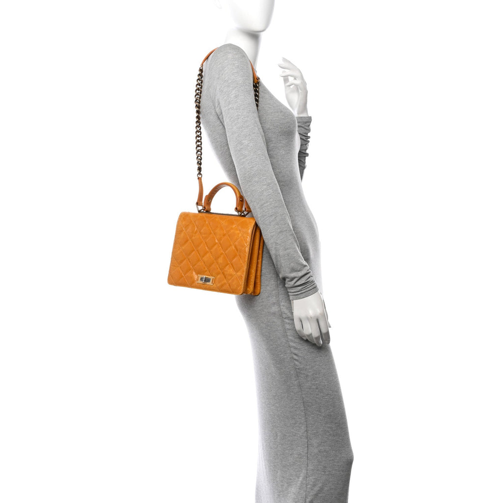 Glazed Calfskin Quilted Rita Top Handle Flap Yellow