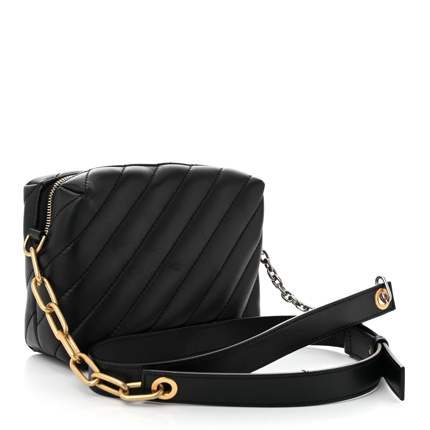 Calfskin Diagonal Quilted Jackhammer Camera Bag Black