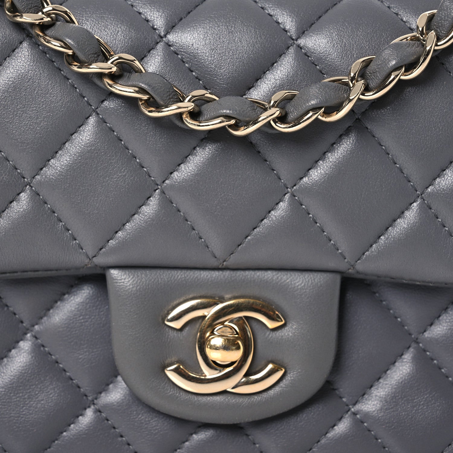 Lambskin Quilted Mini Rectangular Flap Dark Grey