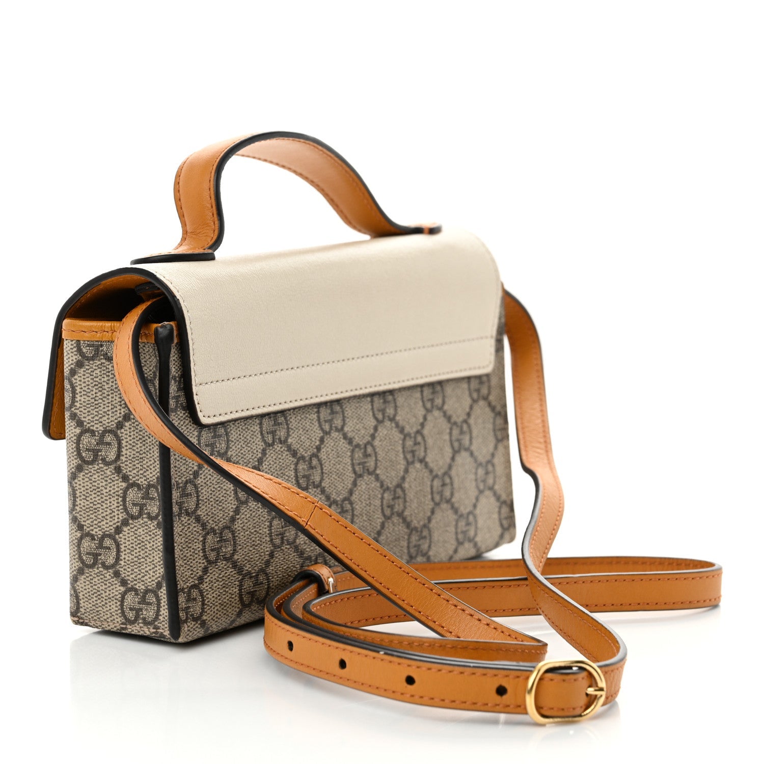 GG Supreme Monogram New Sakai Calfskin Mini Padlock Top Handle Shoulder Bag Beige Ebony Mystic White Sun Oil