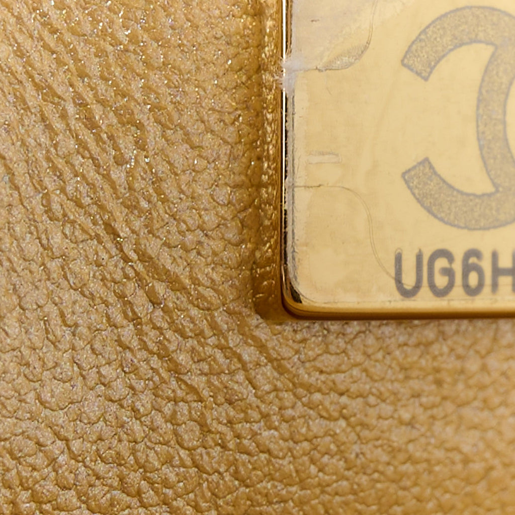 Metallic Lambskin Resin Quilted Top Handle Mini Flap Gold