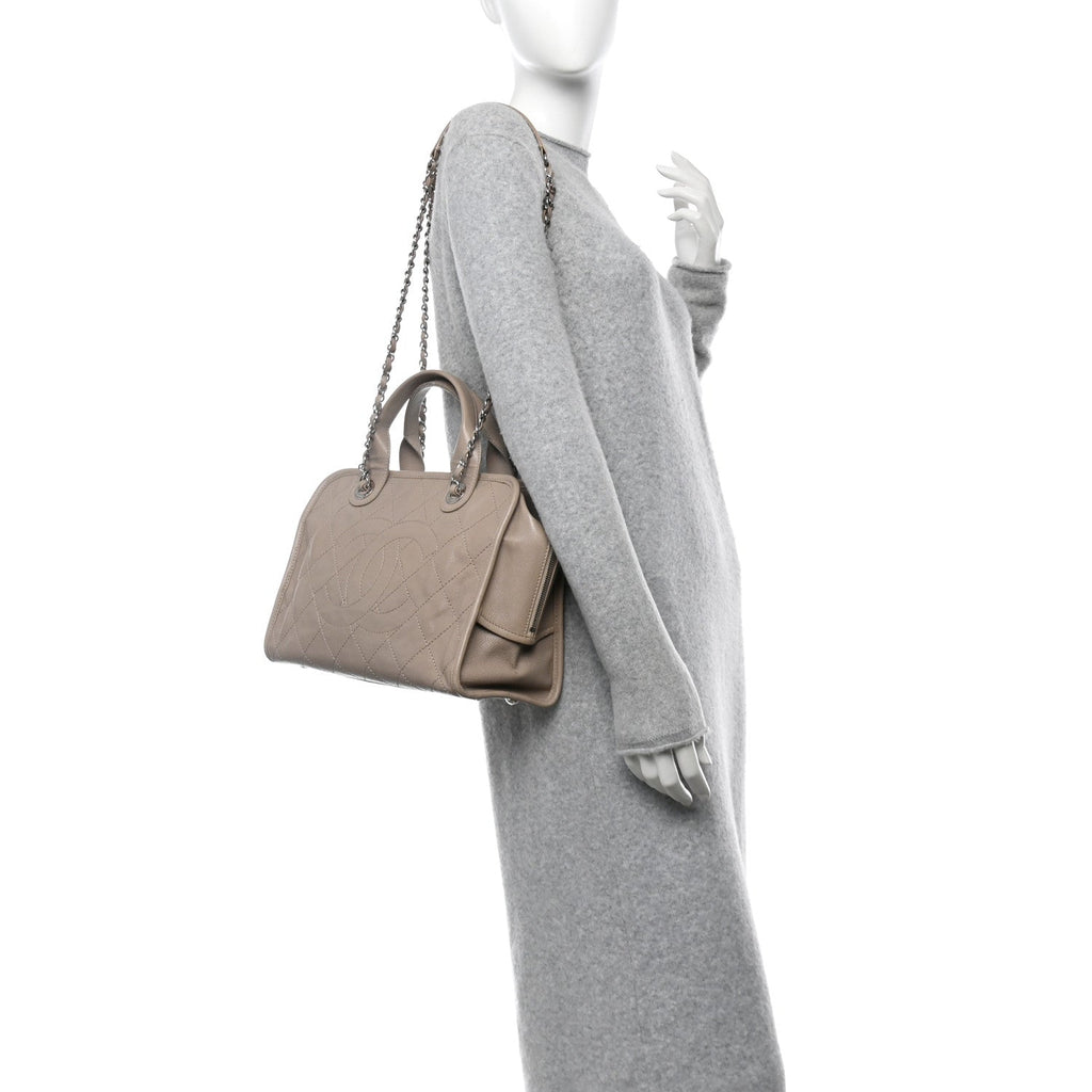 Caviar Quilted Deauville Bowling Bag Beige