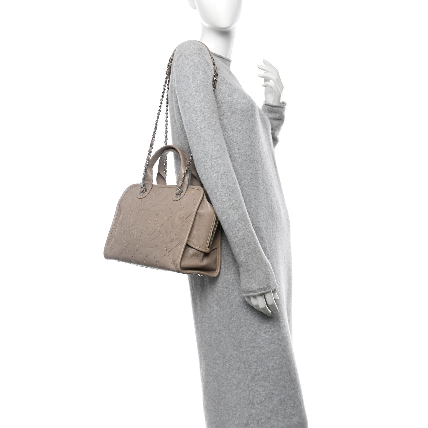 Caviar Quilted Deauville Bowling Bag Beige