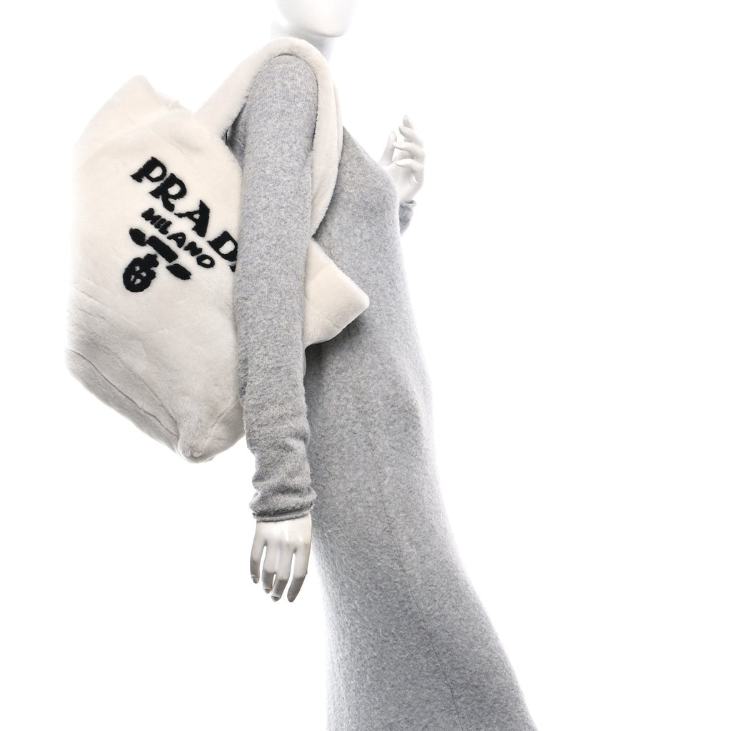 Shearling Logo Tote White Black