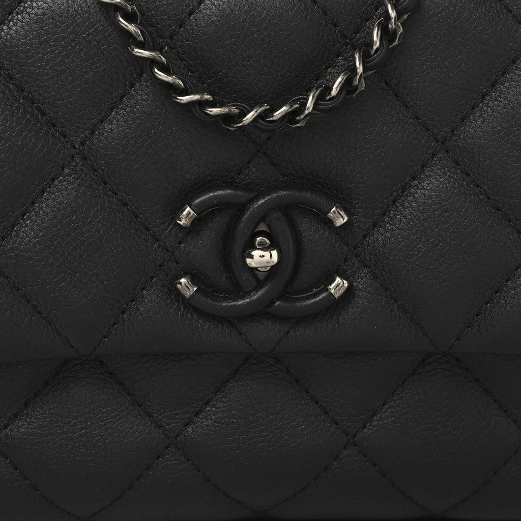 Calfskin Quilted Small Frame In Chain Flap Black