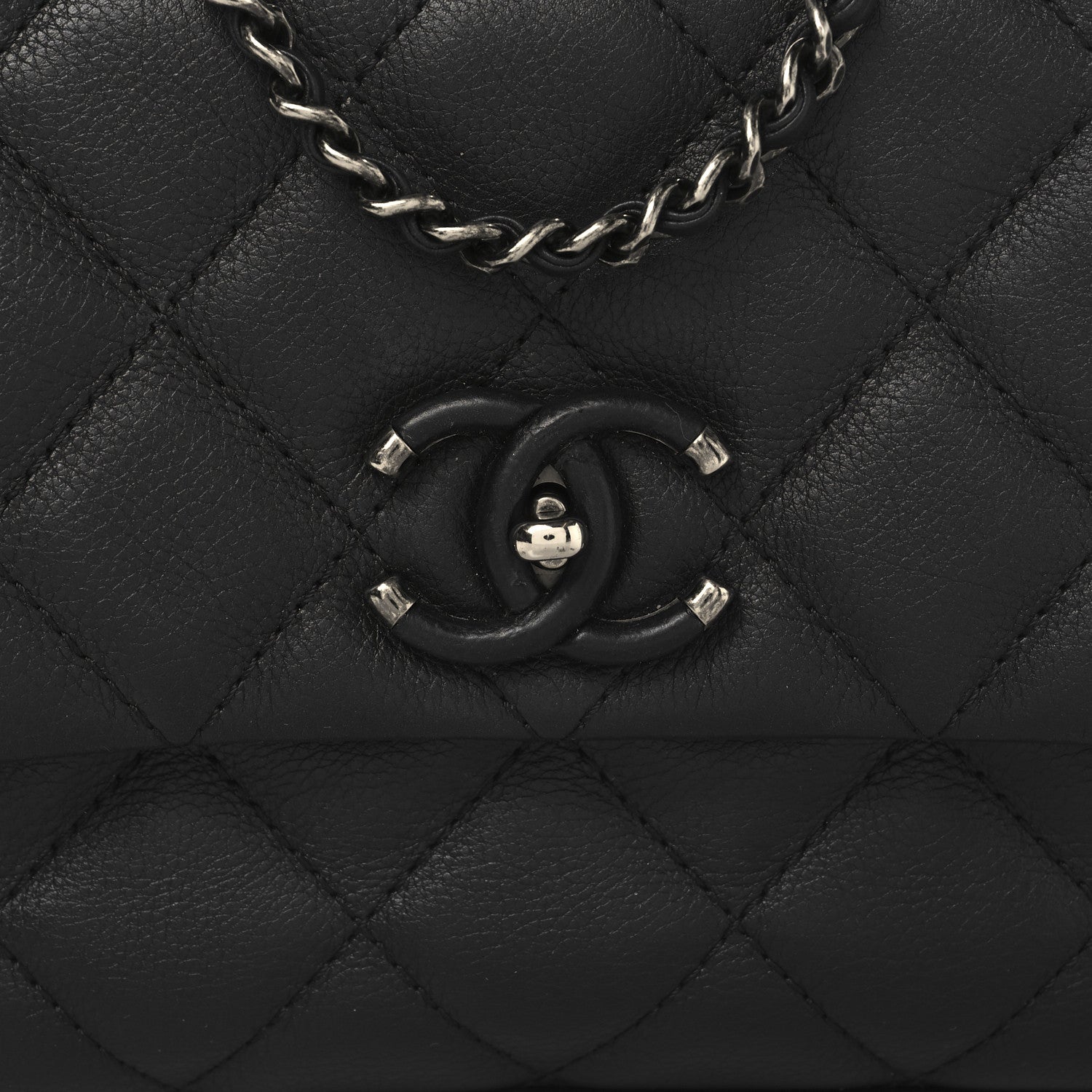Calfskin Quilted Small Frame In Chain Flap Black