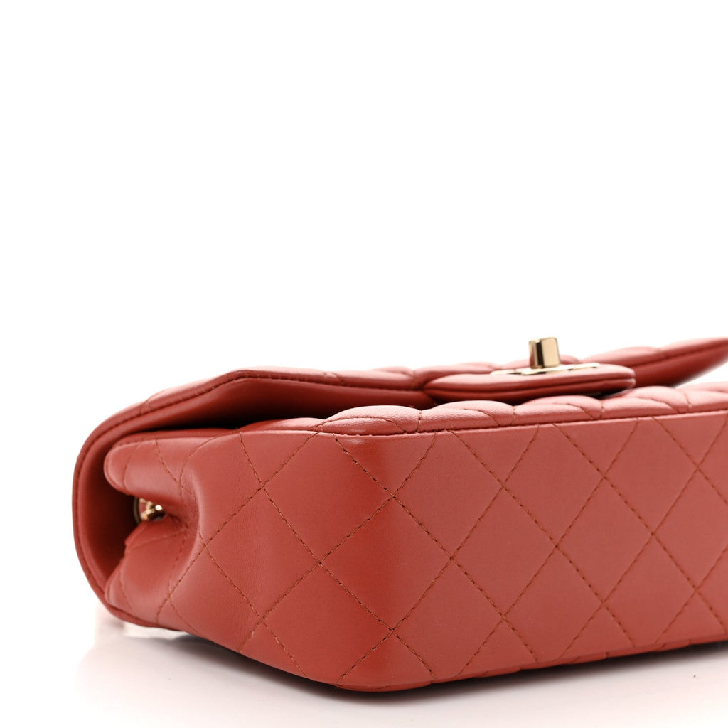 Lambskin Quilted Mini Rectangular Flap Brown
