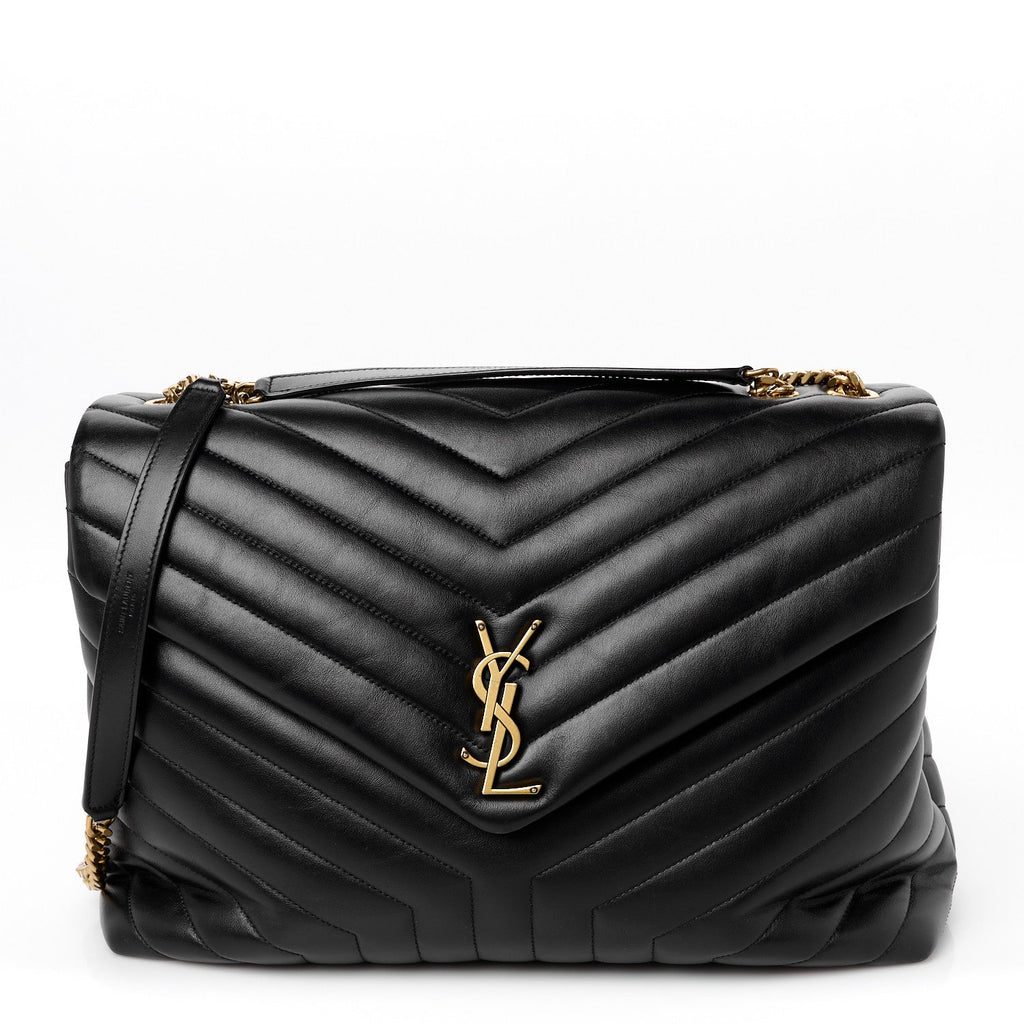 Calfskin Y Quilted Monogram Large Loulou Chain Satchel Black