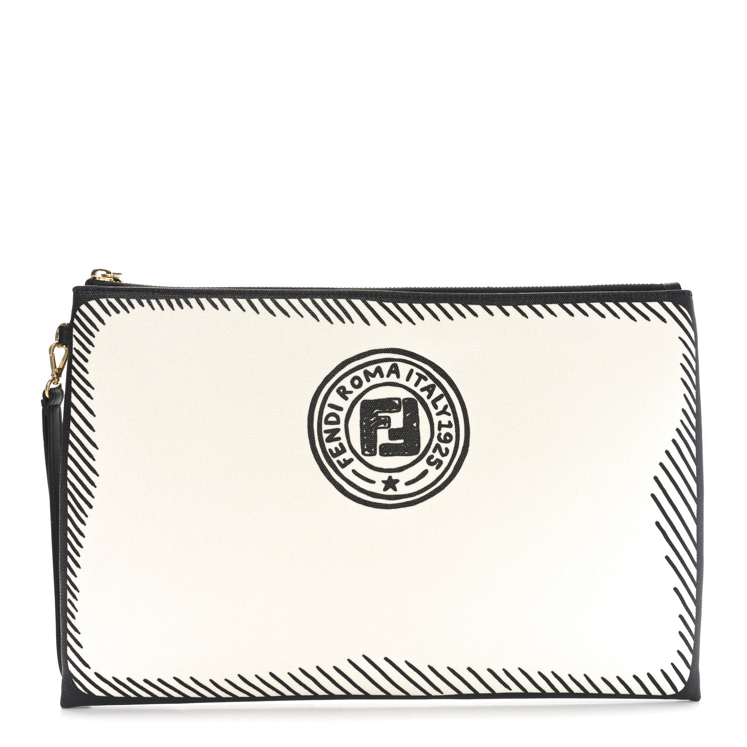 X JOSHUA VIDES Coated Canvas Stamp Patch Large Flat Pouch White Black