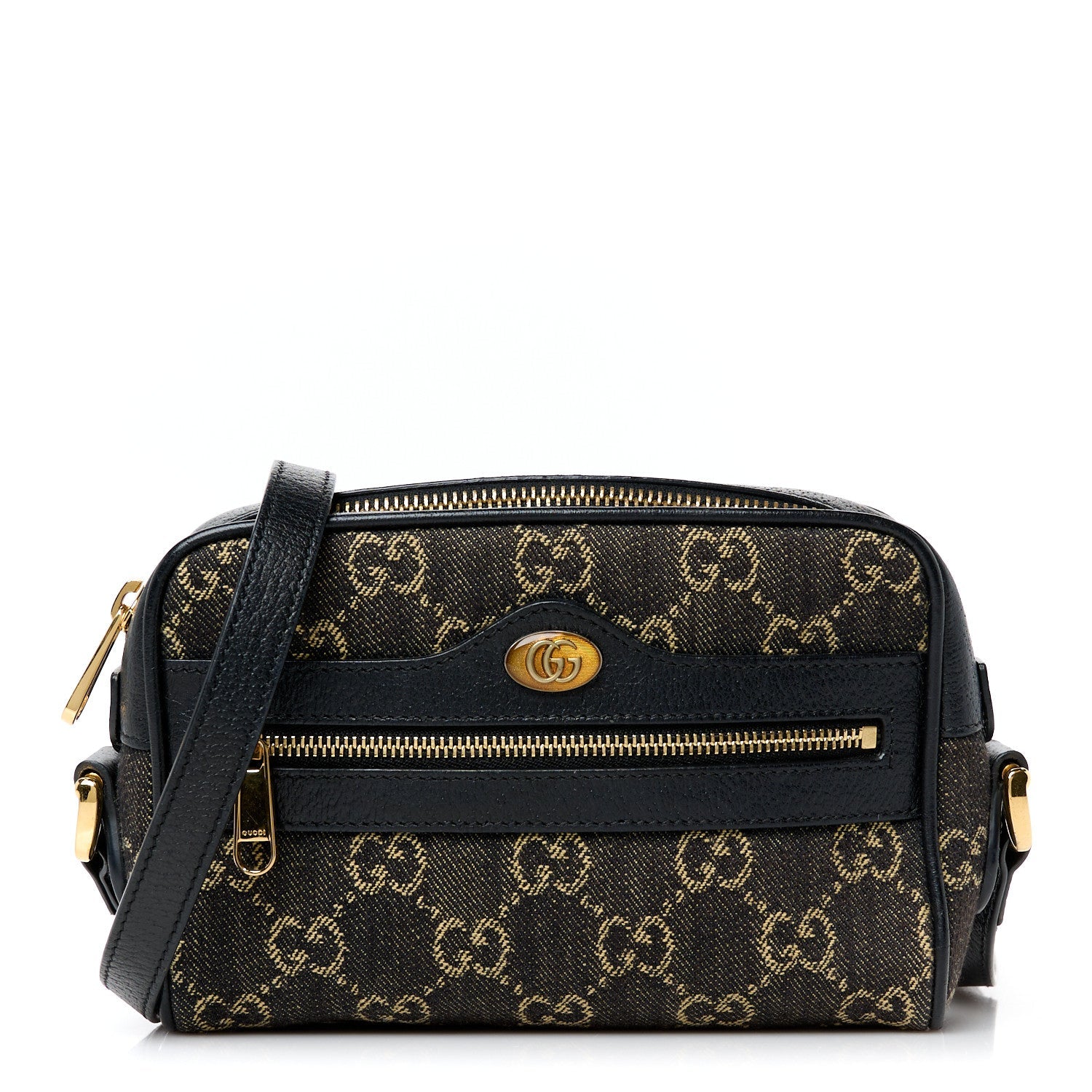 Jacquard Black Denim GG Monogram Textured Dollar Calfskin Mini Ophidia Shoulder Bag Black Ivory