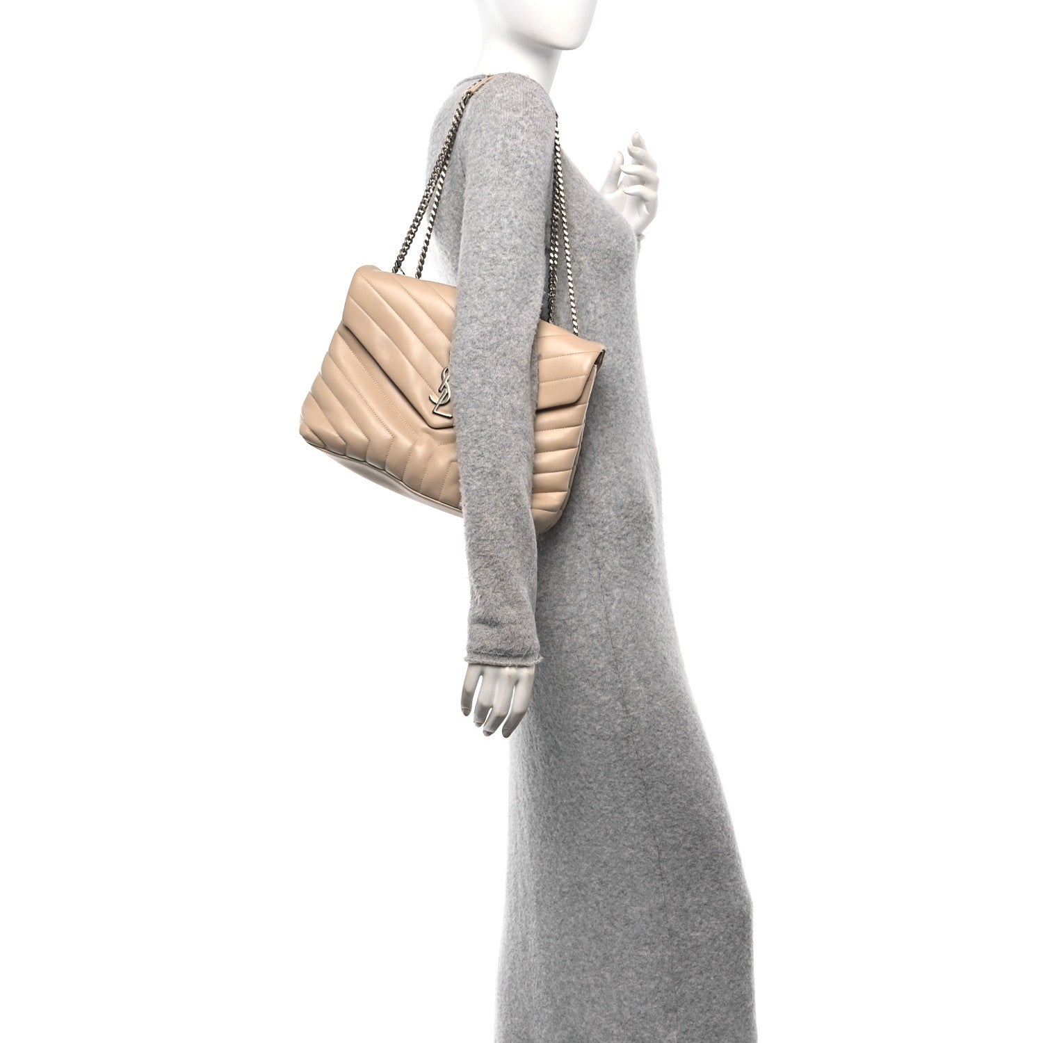 Calfskin Y Quilted Monogram Medium Loulou Chain Satchel Nude Powder