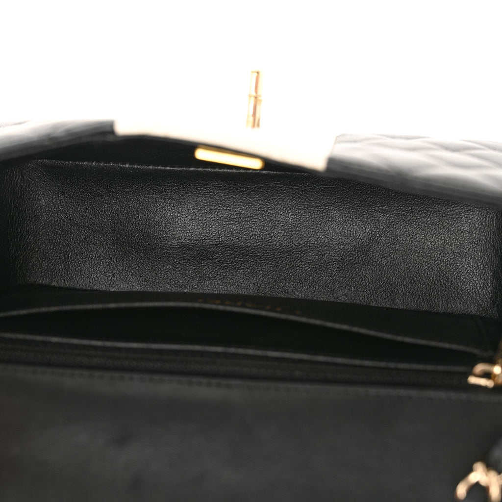 Lambskin Quilted Mini Rectangular Flap Black White