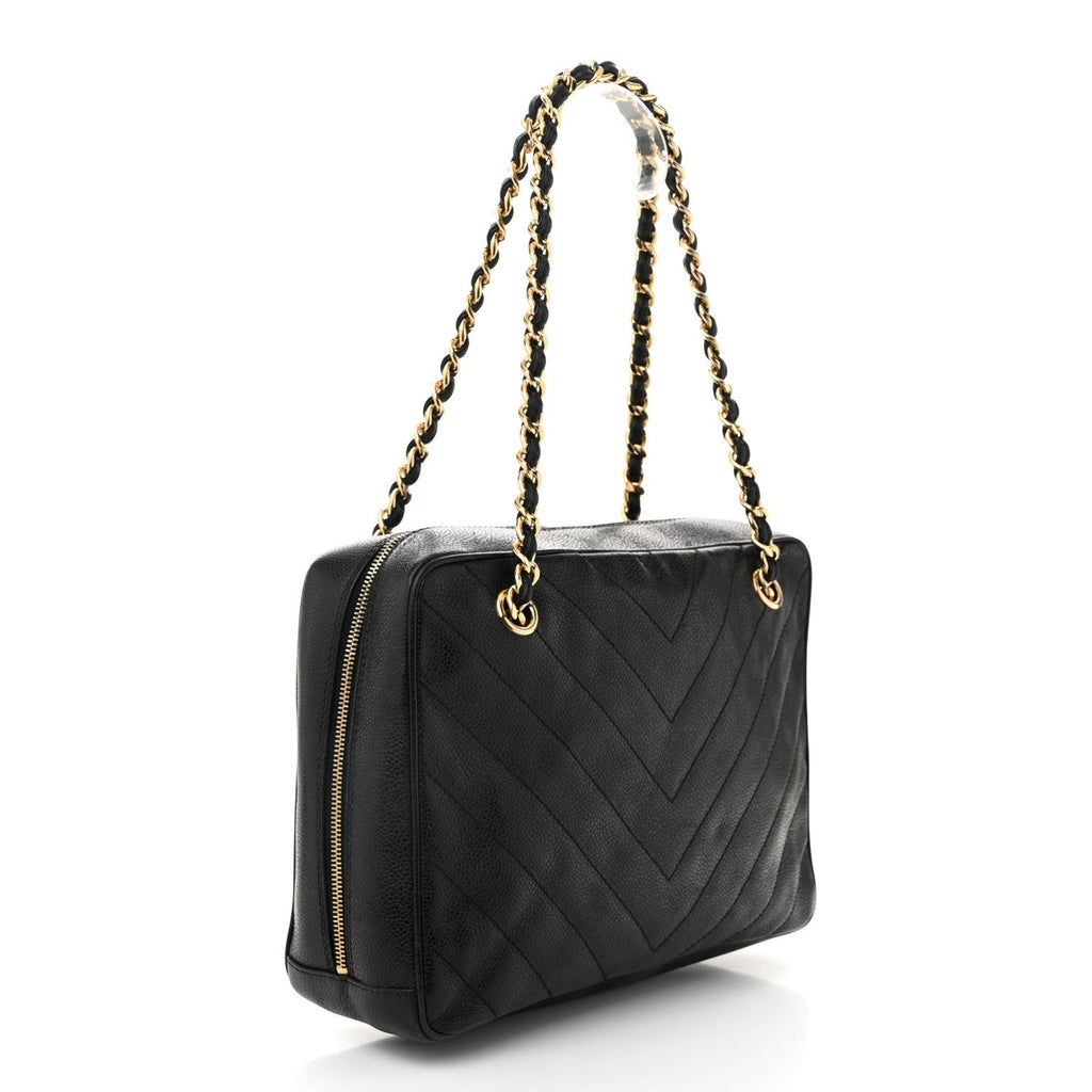 Caviar Chevron Quilted Camera Case Black