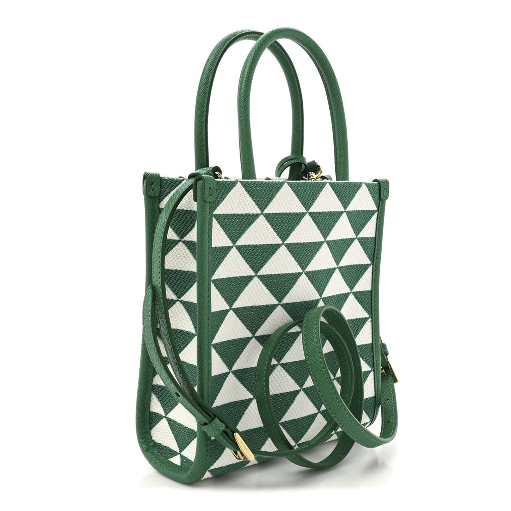Jacquard Saffiano Triangolo Symbole Embroidered Micro Tote Mango White