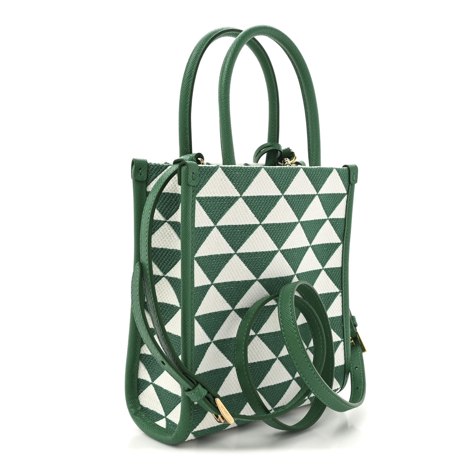 Jacquard Saffiano Triangolo Symbole Embroidered Micro Tote Mango White