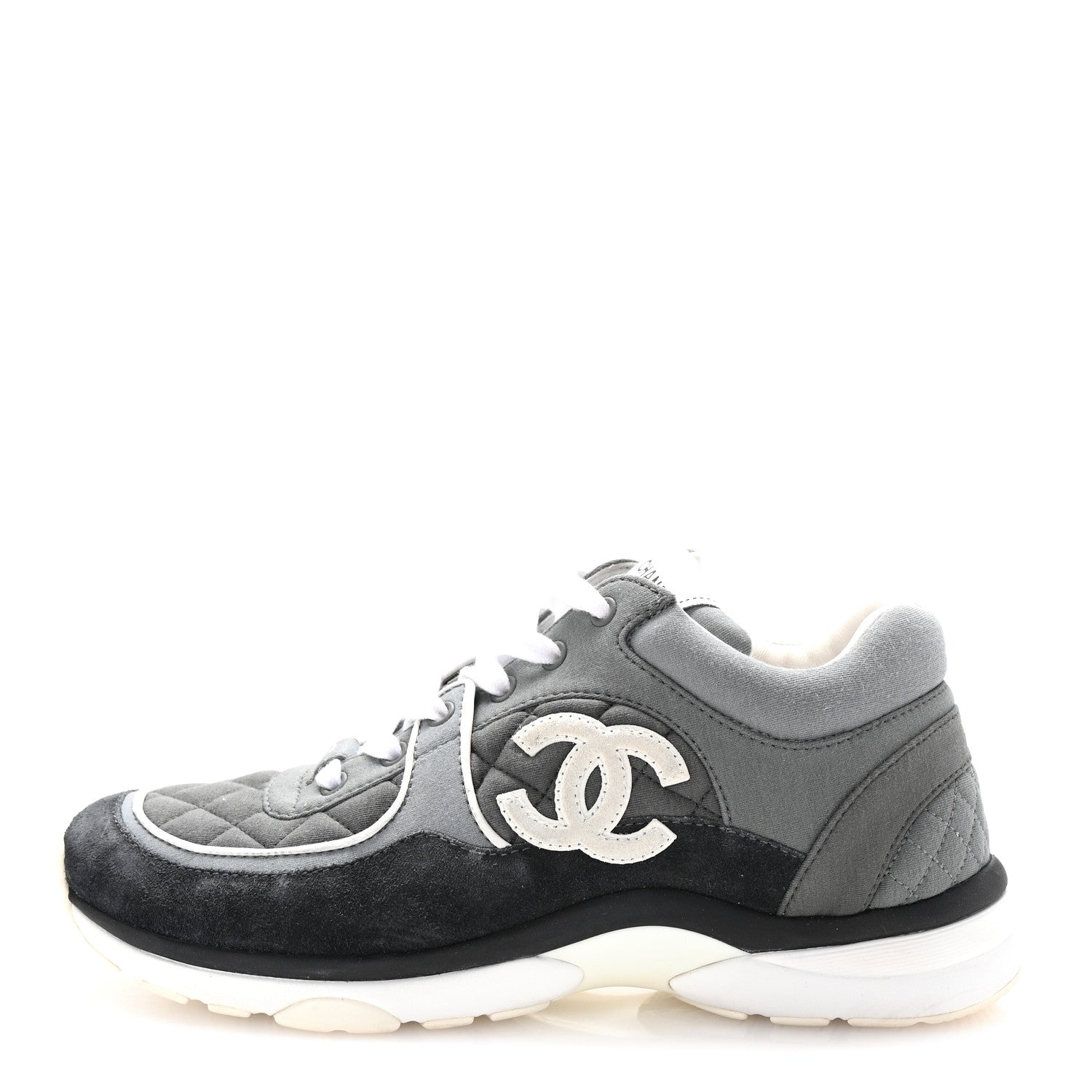 Fabric Suede Calfskin Quilted CC Sneakers 40 Dark Grey