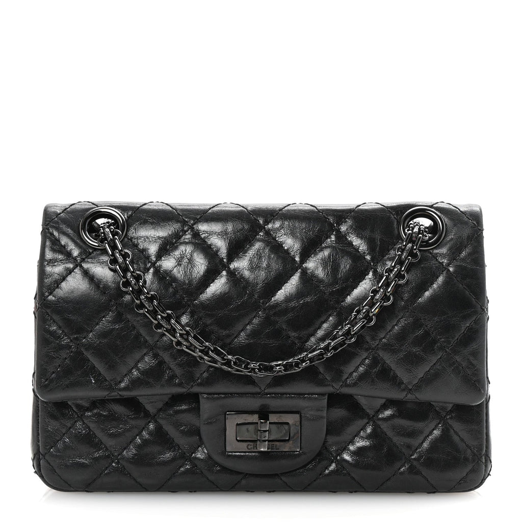 Aged Calfskin Quilted 2.55 Reissue Mini Flap So Black