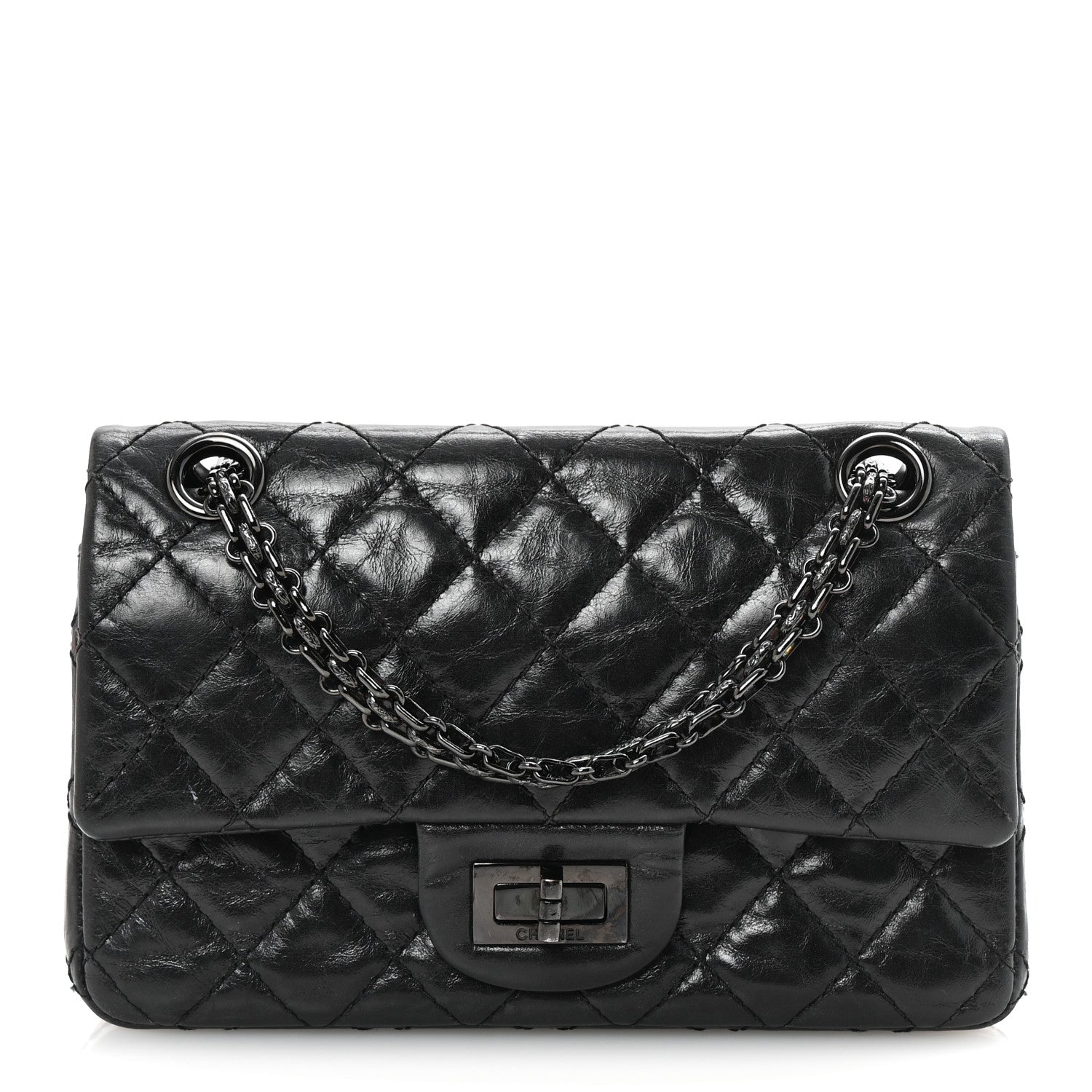 Aged Calfskin Quilted 2.55 Reissue Mini Flap So Black