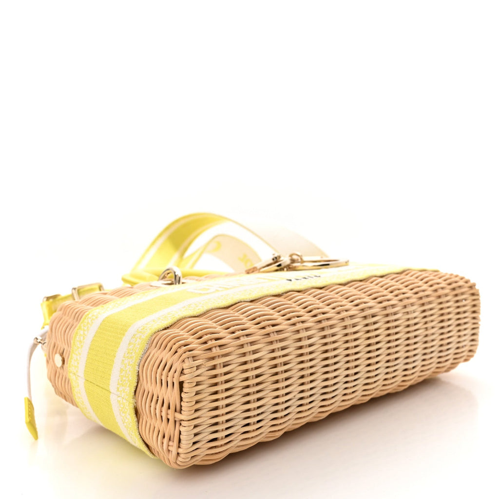 Wicker Oblique Dioriviera Medium Lady D-Joy Bag Natural Fluorescent Yellow