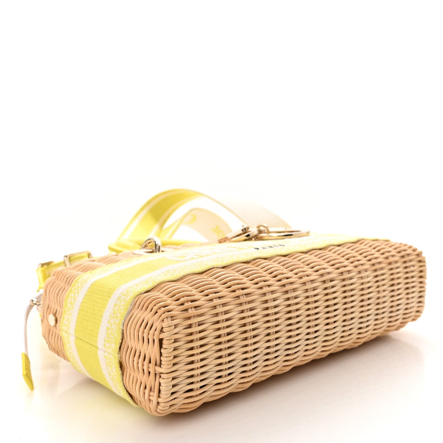 Wicker Oblique Dioriviera Medium Lady D-Joy Bag Natural Fluorescent Yellow