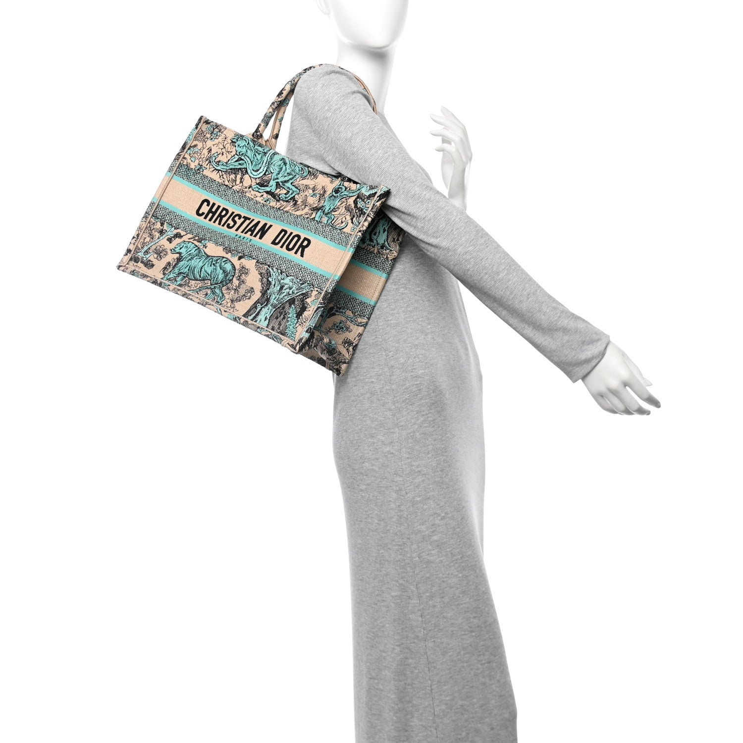 Raffia Embroidered Dioriviera Medium Book Tote Aquamarina