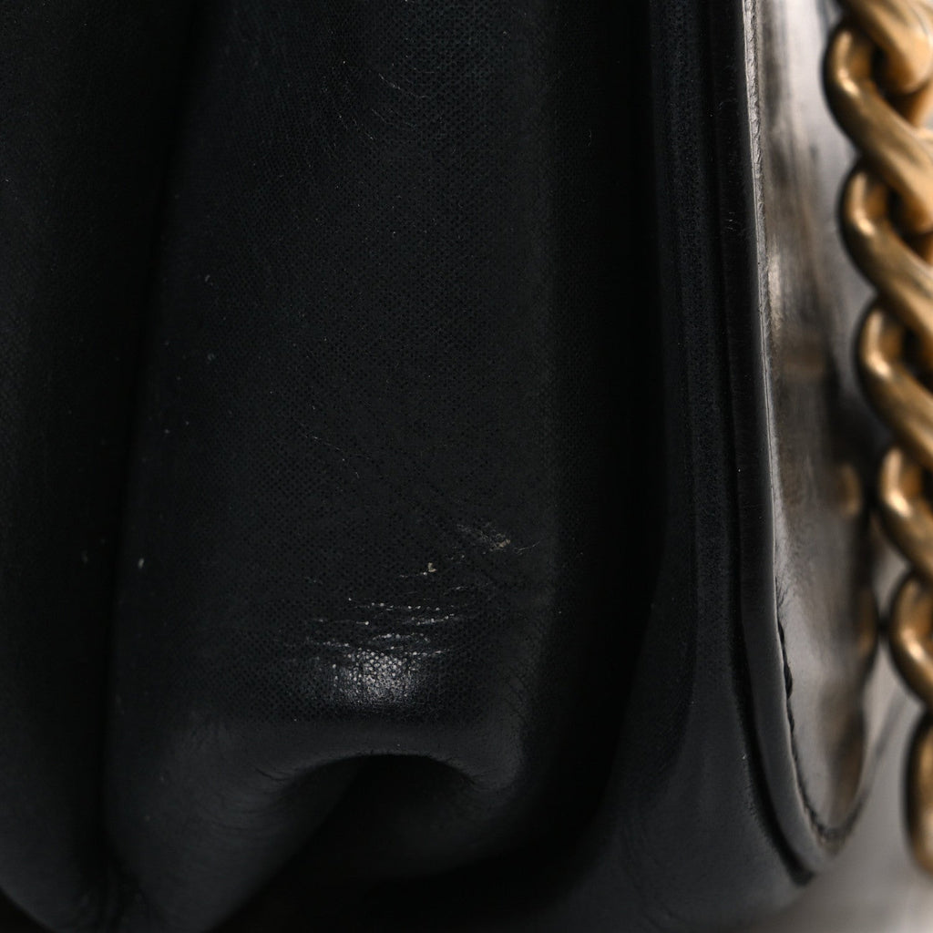 Glazed Calfskin Quilted Small Straight Lined Flap Black