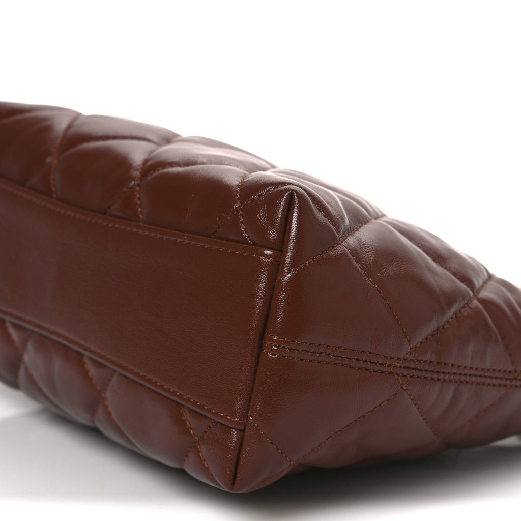 Shiny Crumpled Lambskin Quilted Small CC Funky Town Hobo Brown