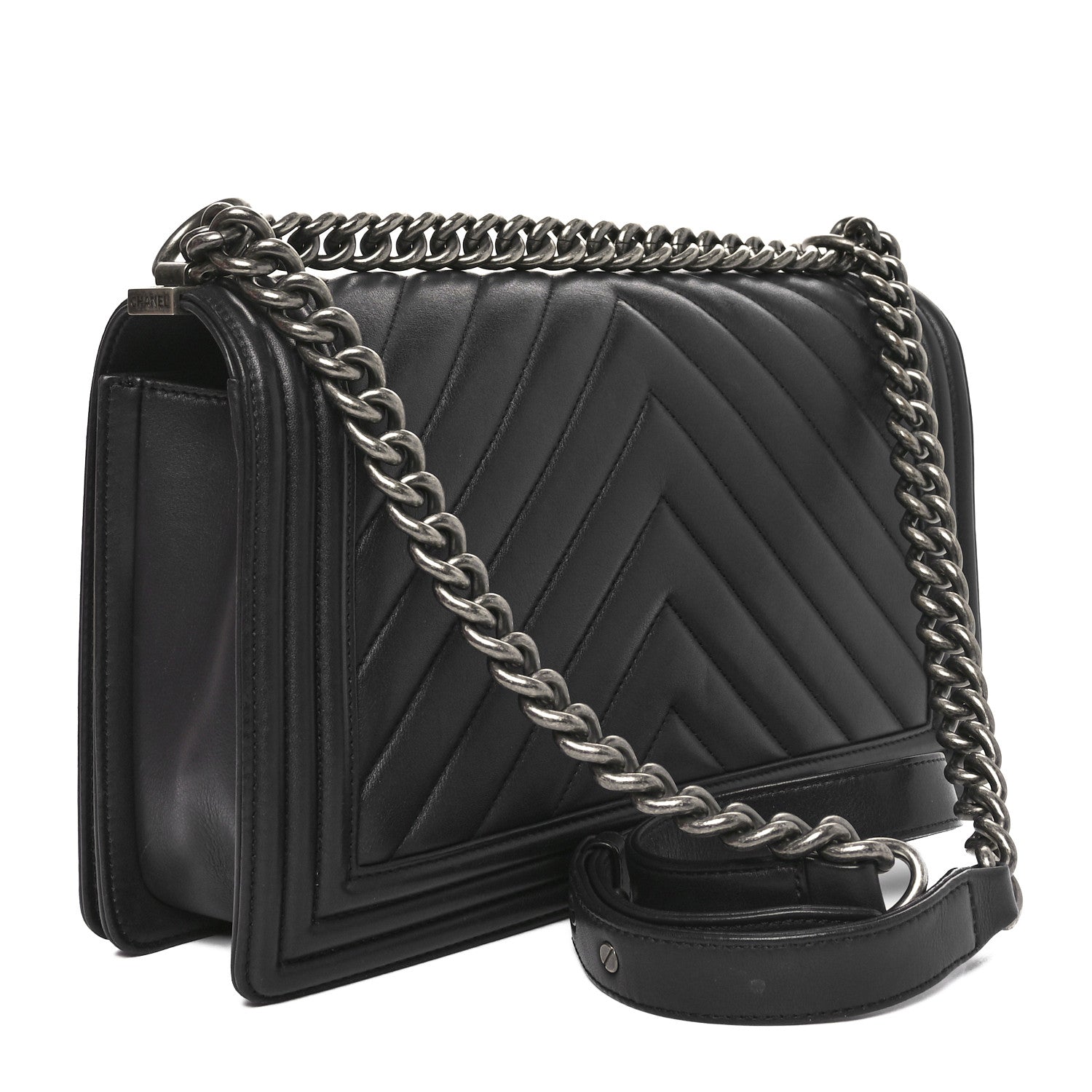 Lambskin Chevron Quilted New Medium Boy Flap Dark Navy Blue