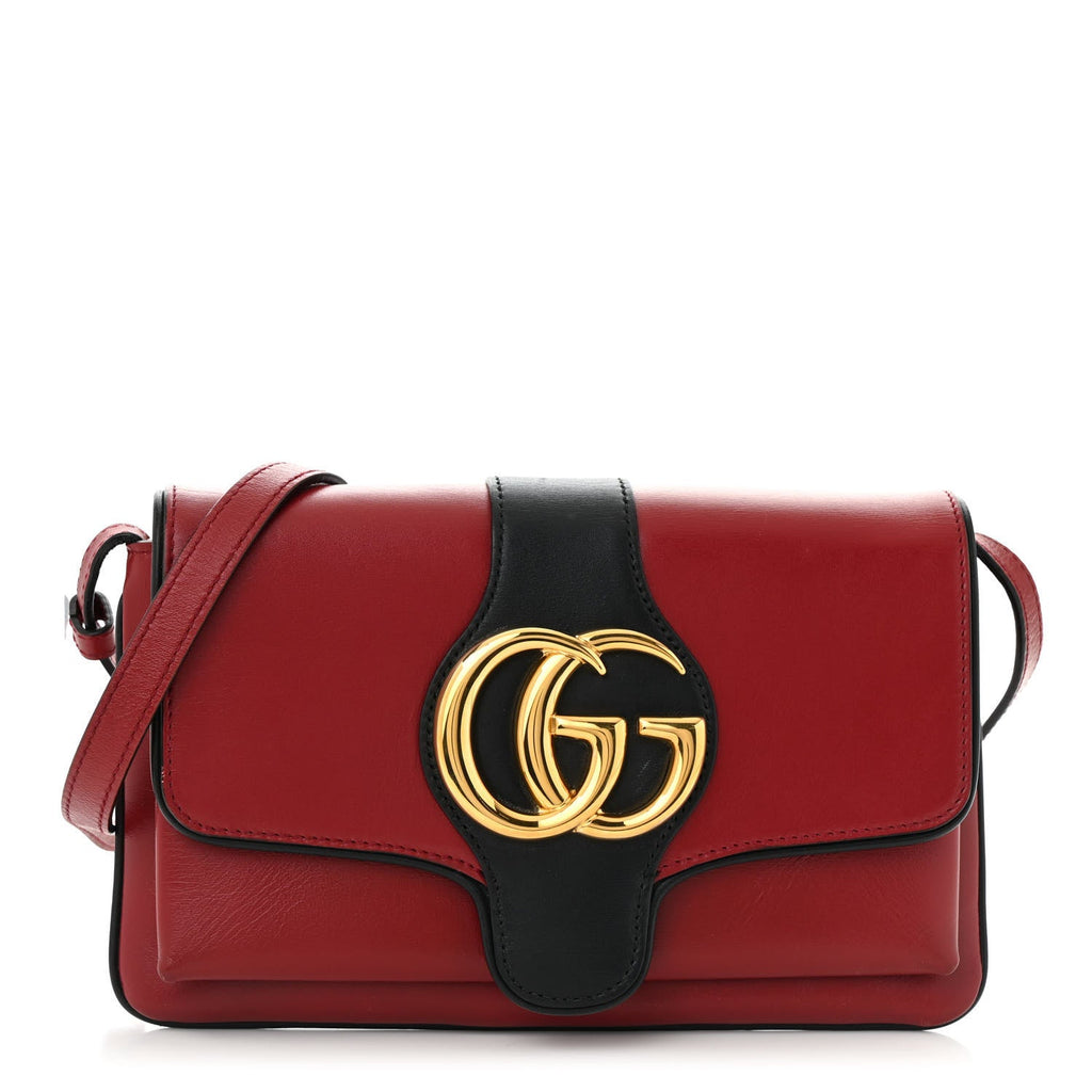 Vitello Palmellato Lux Bi-Color Small Arli Flap Shoulder Bag New Cherry Red Black