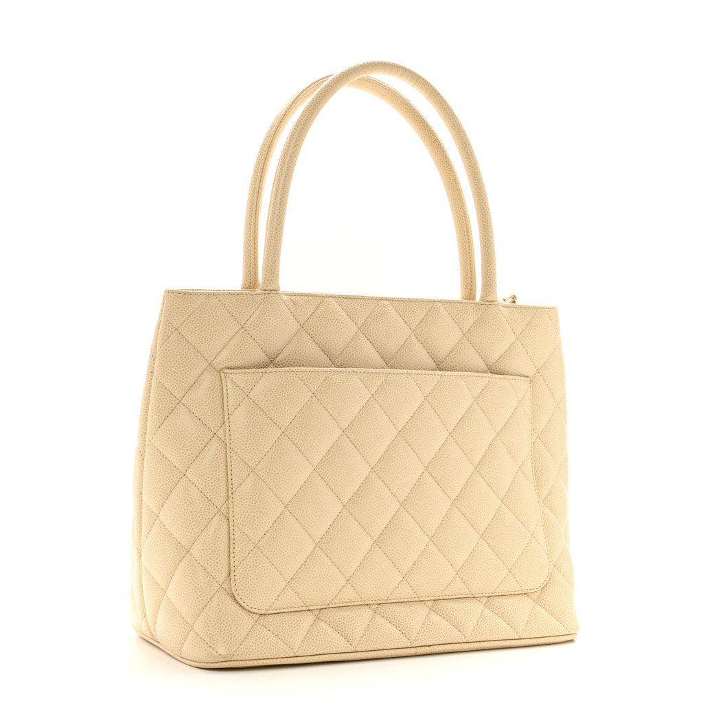 Caviar Quilted Medallion Tote Light Beige