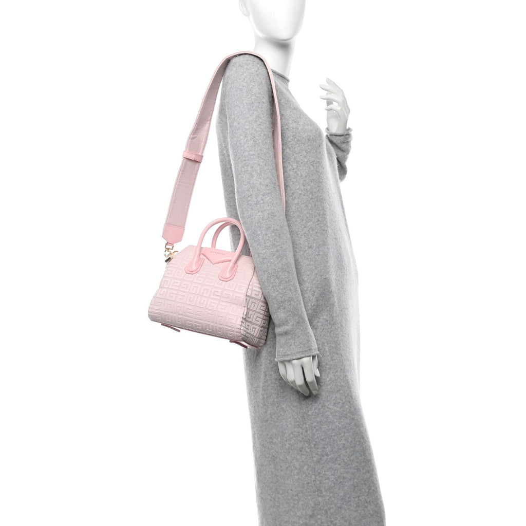 Canvas Jacquard Embroidered Calfskin 4G Mini Antigona Tender Pink