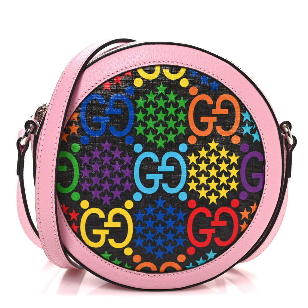 GG Supreme Monogram Psychedelic Round Shoulder Bag Black Multicolor Sugar Pink