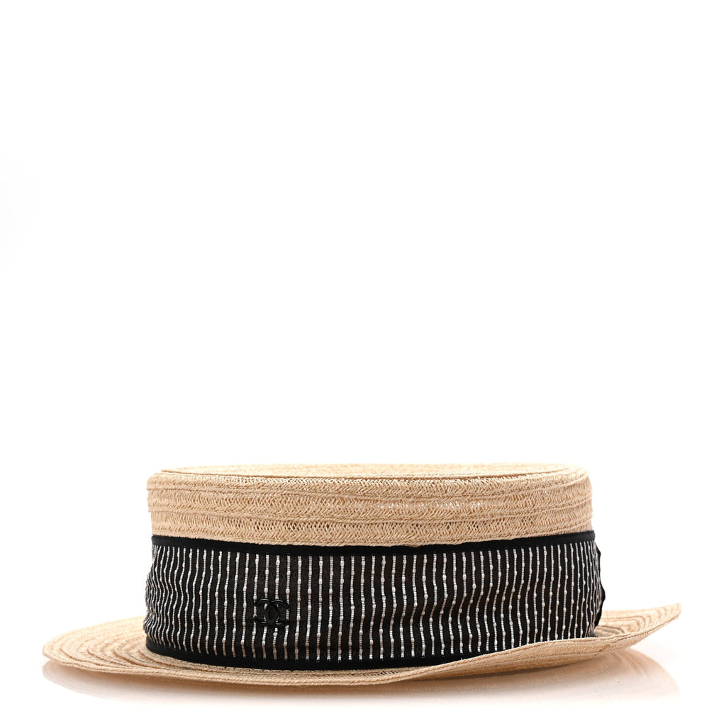 Straw Grosgrain Ribbon Hat M Beige Black